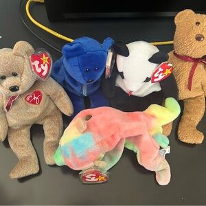 Vintage Beanie Baby Bears Fortune, Curly, 1999 Ty Signature, Clubby And Sammy